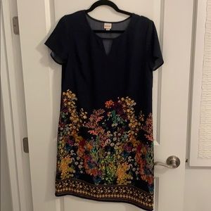 Merona Navy Floral Print Shift Dress w/ Keyhole